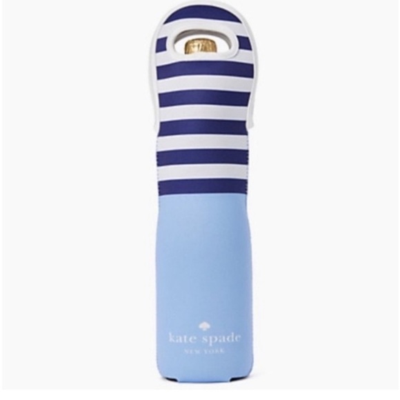 Kate Spade New York Neoprene Wine Tote Carrier Blue White Stripe Logo One Size - Picture 1 of 6